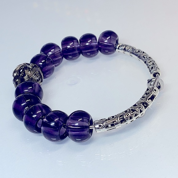 FILIGREE PURPLE CRYSTALS BANGLE 6cm diameter - Picture 3 of 8